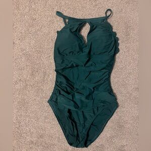 Turquoise Ellen Tracy flattering one-piece swimsuit